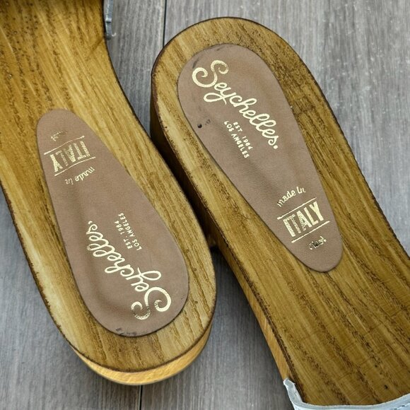 Seychelles Good Spirits Sandal Women 10 Slip On Wood Platform Clog Leather White - Picture 12 of 13